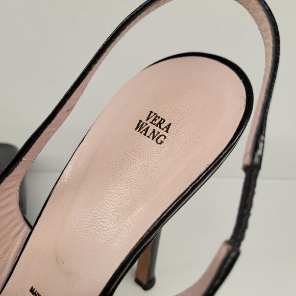 Vera Wang Black Leather Slingback Peep-Toe Heels | Size 8 - Picture 5 of 9